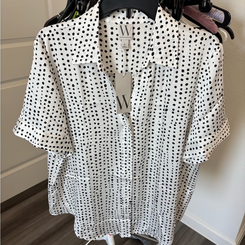 Worthington White Shirt with Black Dots